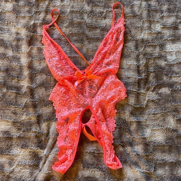 Pink lace lingerie teddy